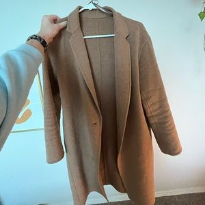 Camel calf-length wool-blend slouch coat
